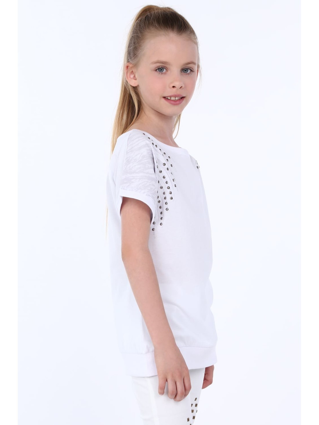 Bluza fetita cu capse rotunde, alba NDZ8282 - Magazin online - Boutique